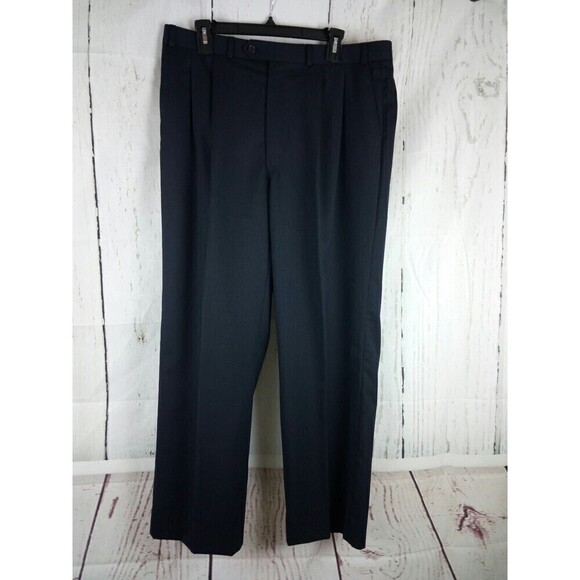 Kasper 44L Wool 3 Button Black Pinstripe 2pc Suit 36x29 Pleated - Picture 9 of 12